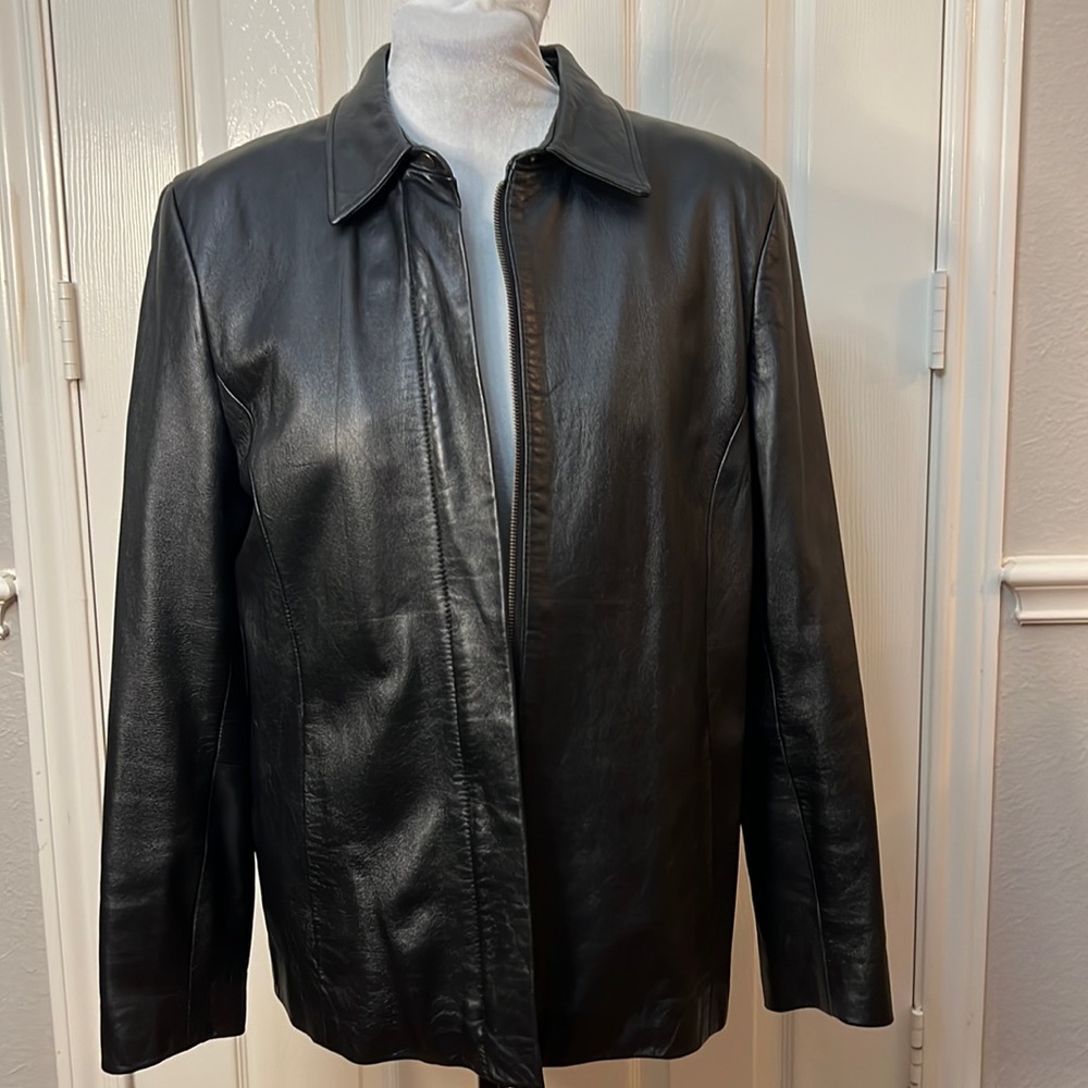 Amanda Smith Jacket Coat Blazer Genuine Leather Lined Rare Vintage Black Size 16